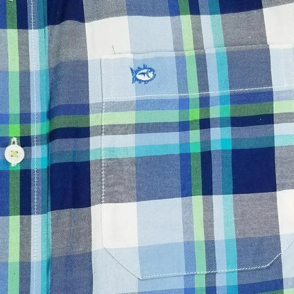 Southern Tide Small Classic Fit Men's Embroidered Pocket Logo Blue Plaid Cotton - Picture 4 of 9